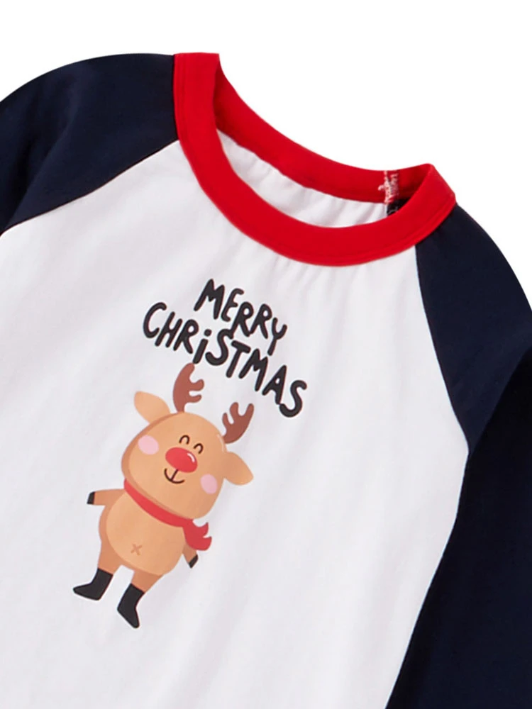 Family Christmas Pajamas Cotton Blend Christmas Elk Pattern White Navy Blue Color Block Pants Top Set 7 Family Christmas Pajamas Cotton Blend Christmas Elk Pattern White Navy Blue Color Block Pants Top Set - Image 7