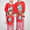 Family Christmas Pajamas Cotton Blend Satan Pattern Color Block Red Pants Top Set