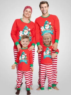 Family Christmas Pajamas Cotton Blend Satan Pattern Color Block Red Pants Top Set