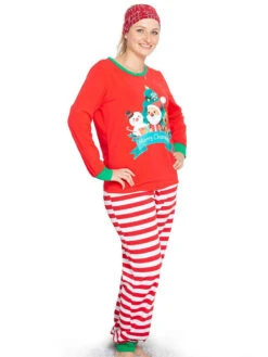 Family Christmas Pajamas Cotton Blend Satan Pattern Color Block Red Pants Top Set -Christmas Costumes Store 202011111142106442363