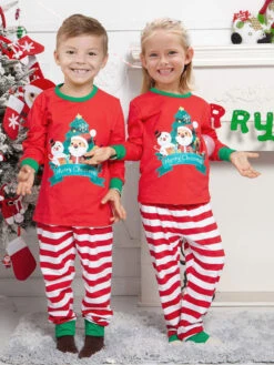 Family Christmas Pajamas Cotton Blend Satan Pattern Color Block Red Pants Top Set -Christmas Costumes Store 202011111142114649887
