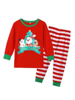 Family Christmas Pajamas Cotton Blend Satan Pattern Color Block Red Pants Top Set -Christmas Costumes Store 202011111142127176882