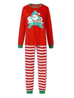 Family Christmas Pajamas Cotton Blend Satan Pattern Color Block Red Pants Top Set -Christmas Costumes Store 202011111142130376307