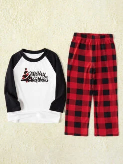 Matching Family Christmas Pajamas Cotton Blend Color Block White BlackPlaid Top Pants Set -Christmas Costumes Store 202011111142142271186