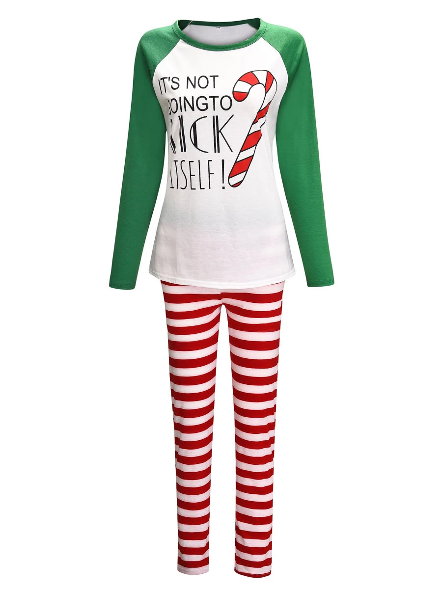 Matching Family Christmas Pajamas Cotton Blend Color Block White Green Stripes Top Pants Set 3 Matching Family Christmas Pajamas Cotton Blend Color Block White Green Stripes Top Pants Set - Image 3