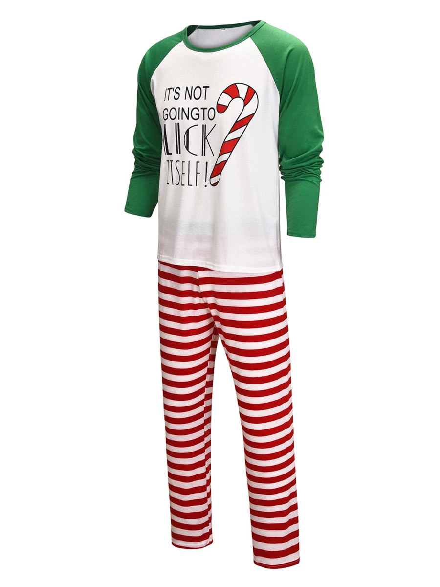 Matching Family Christmas Pajamas Cotton Blend Color Block White Green Stripes Top Pants Set 2 Matching Family Christmas Pajamas Cotton Blend Color Block White Green Stripes Top Pants Set - Image 2