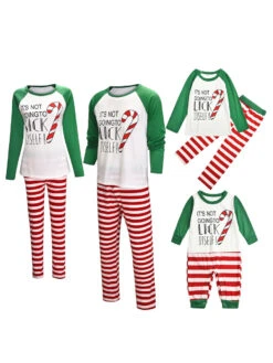 Matching Family Christmas Pajamas Cotton Blend Color Block White Green Stripes Top Pants Set