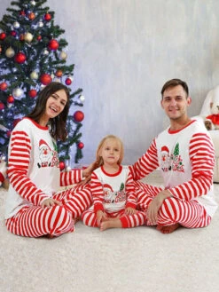Matching Family Christmas Pajamas Red Cotton Blend Color Block Stripes Top Pants Set 8 Matching Family Christmas Pajamas Red Cotton Blend Color Block Stripes Top Pants Set -Christmas Costumes Store 202011111142232316608
