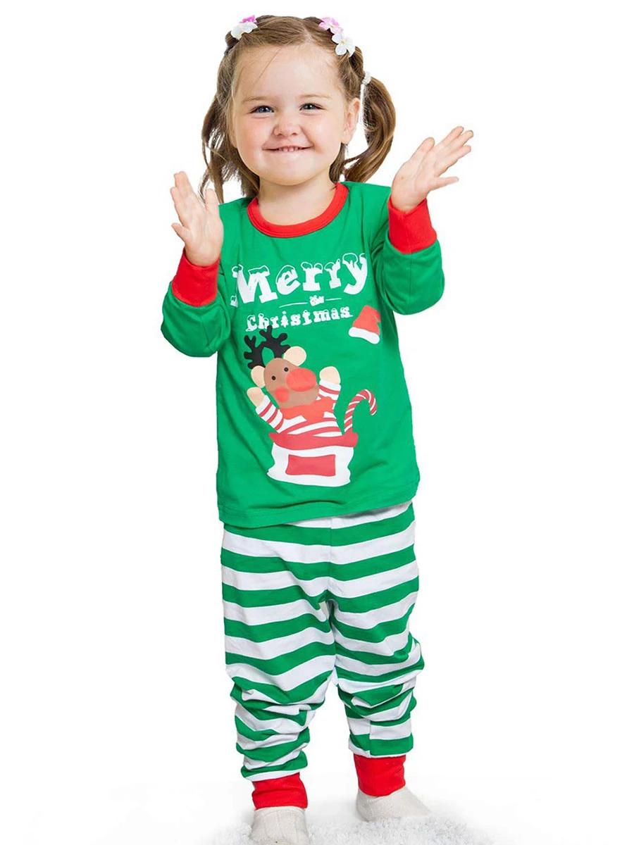 Family Christmas Pajamas Green Cotton Blend Color Block Stripes Top Pants Set 4 Family Christmas Pajamas Green Cotton Blend Color Block Stripes Top Pants Set - Image 4