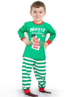 Family Christmas Pajamas Green Cotton Blend Color Block Stripes Top Pants Set 6 Family Christmas Pajamas Green Cotton Blend Color Block Stripes Top Pants Set -Christmas Costumes Store 202011111142281869551