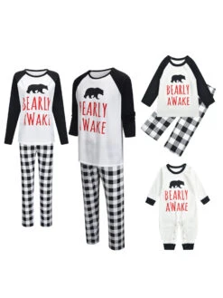 Matching Family Christmas Pajamas Adult's Kid's Cotton Blend Plaid Christmas Pattern Top Pants Set