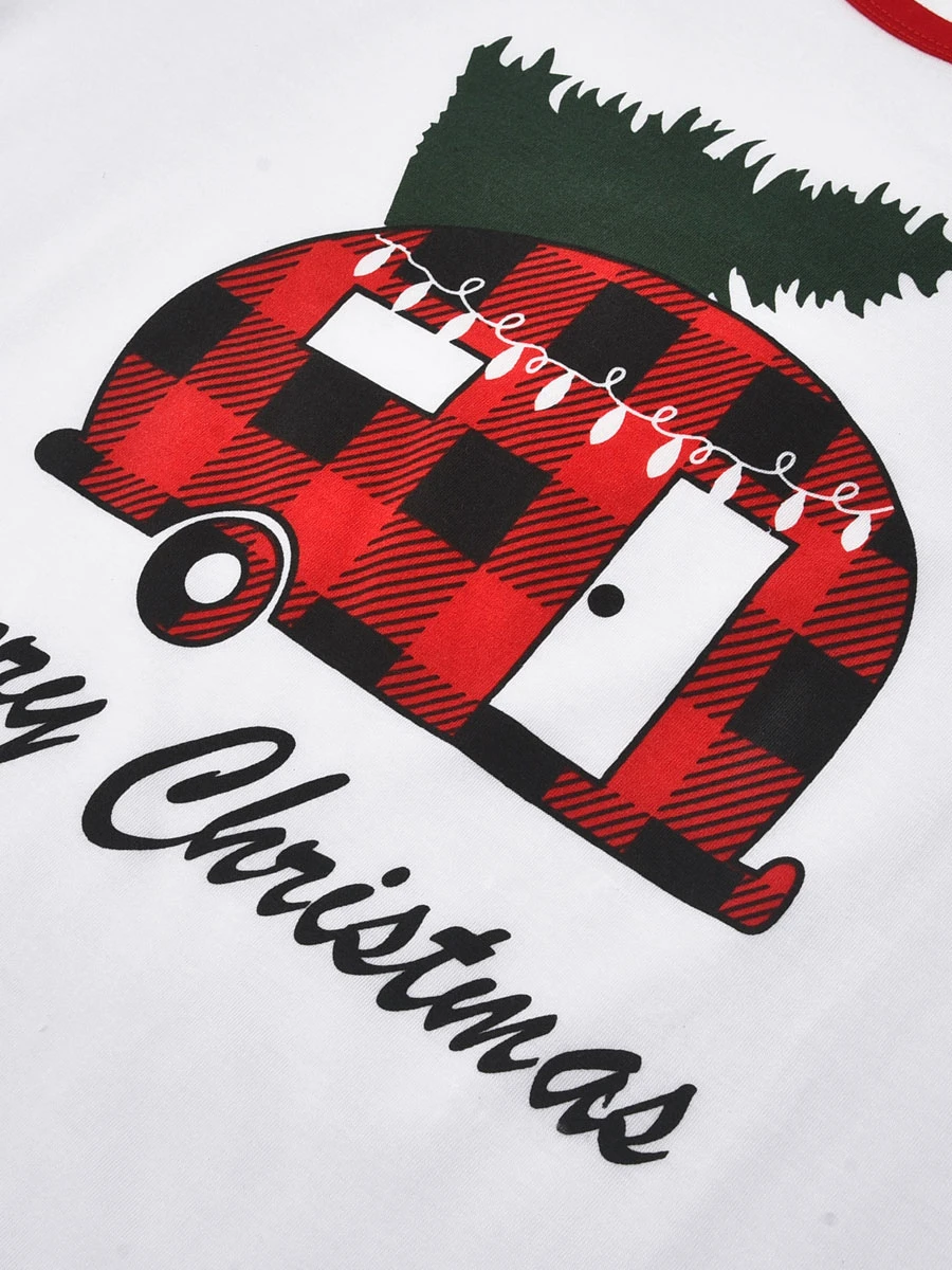 Matching Family Christmas Pajamas Red Cotton Blend Color Block Plaid Top Pants Set 8 Matching Family Christmas Pajamas Red Cotton Blend Color Block Plaid Top Pants Set - Image 8