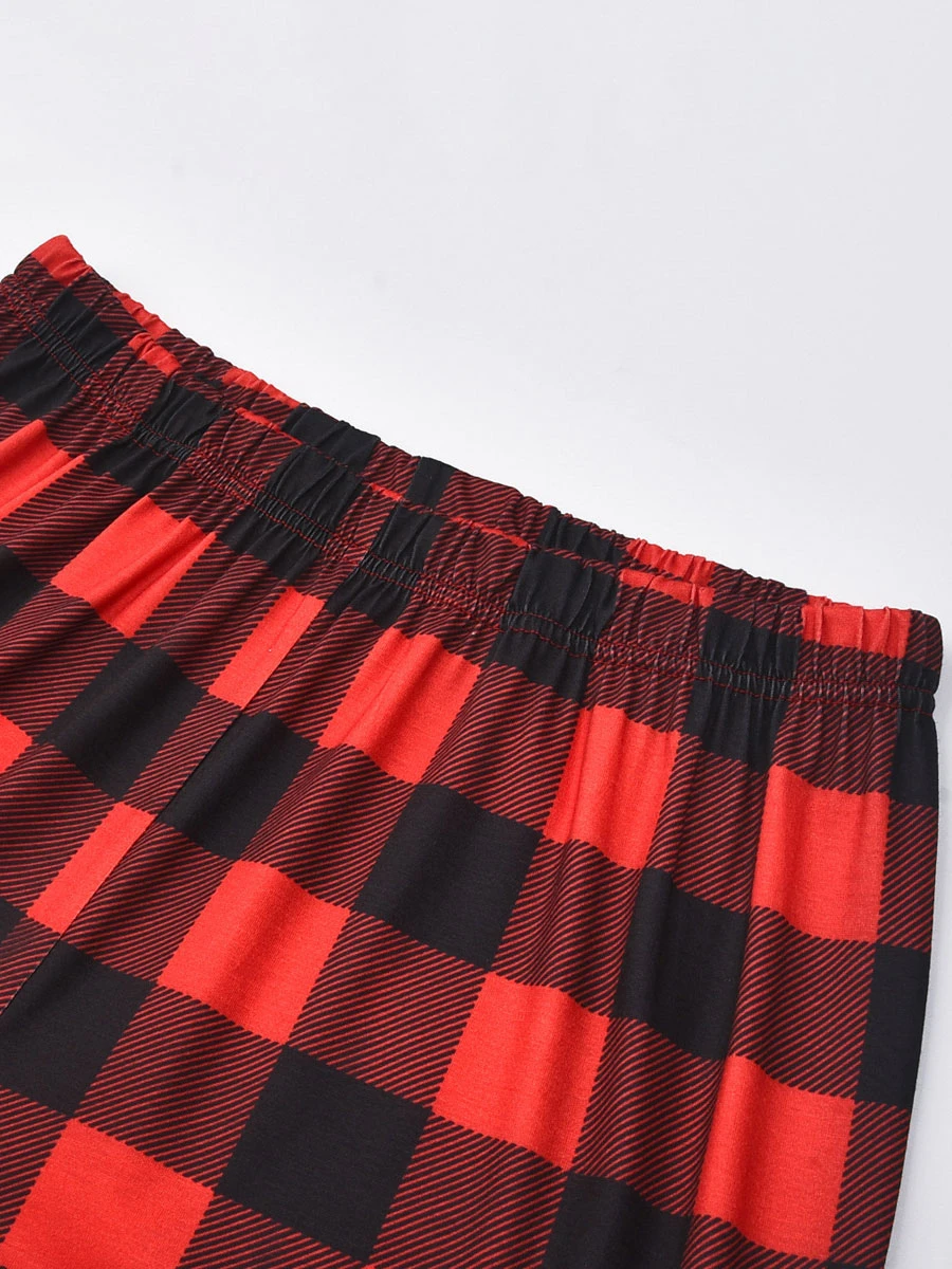 Matching Family Christmas Pajamas Red Cotton Blend Color Block Plaid Top Pants Set 9 Matching Family Christmas Pajamas Red Cotton Blend Color Block Plaid Top Pants Set - Image 9