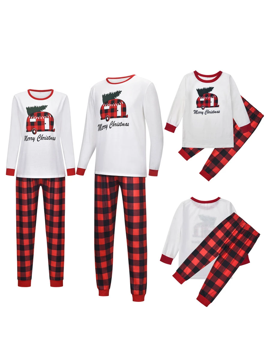 Matching Family Christmas Pajamas Red Cotton Blend Color Block Plaid Top Pants Set 7 Matching Family Christmas Pajamas Red Cotton Blend Color Block Plaid Top Pants Set - Image 7
