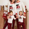 Matching Family Christmas Pajamas Red Cotton Blend Color Block Plaid Top Pants Set