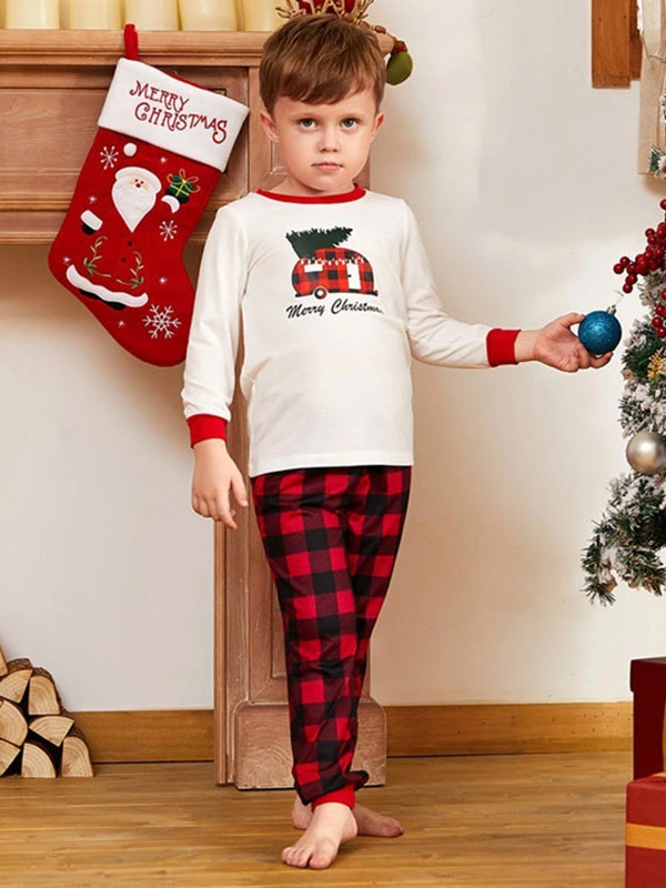 Matching Family Christmas Pajamas Red Cotton Blend Color Block Plaid Top Pants Set 6 Matching Family Christmas Pajamas Red Cotton Blend Color Block Plaid Top Pants Set - Image 6