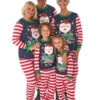 Matching Family Christmas Pajamas Navy Blue Cotton Blend Color Block Stripes Top Pants Set