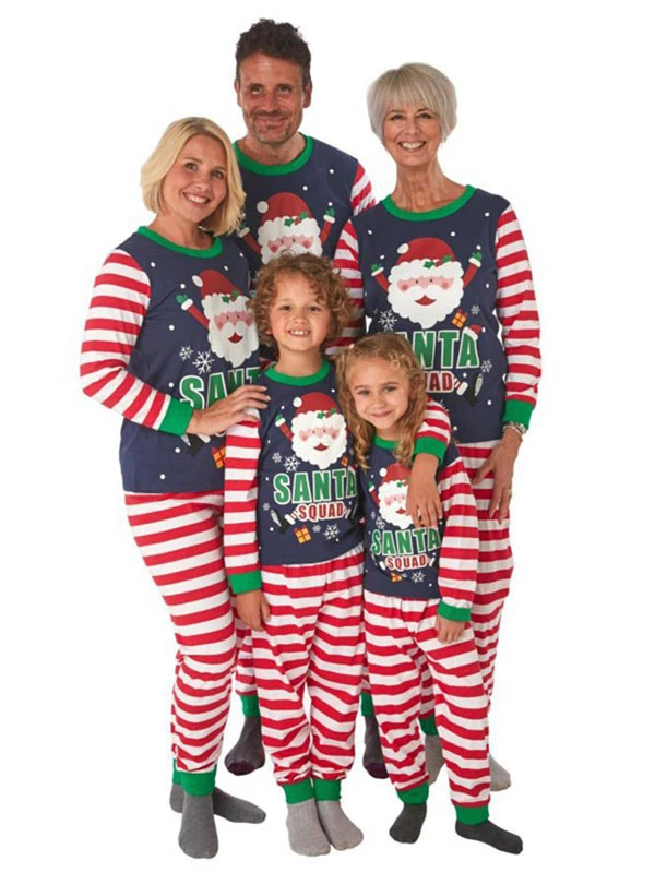 Matching Family Christmas Pajamas Navy Blue Cotton Blend Color Block Stripes Top Pants Set 1 Matching Family Christmas Pajamas Navy Blue Cotton Blend Color Block Stripes Top Pants Set