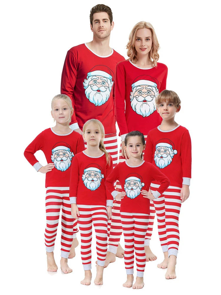 Christmas Matching Family Pajamas Cotton Blend Color Block Red Stripes Top Pants Set 1 Christmas Matching Family Pajamas Cotton Blend Color Block Red Stripes Top Pants Set