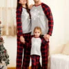 Family Christmas Pajamas Cotton Blend Christmas Pattern Red Black Plaid Color Block Pants Top Set