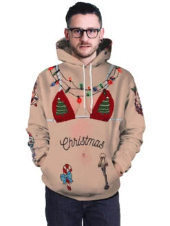 Deep Apricot Hoodie Christmas Tops Polyester Fiber Christmas Pattern Causal Holidays Costumes -Christmas Costumes Store 202011111146265802523