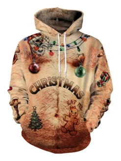 Christmas Hoodie Light Brown Polyester Fiber Christmas Pattern Casual Tops Holidays Costumes
