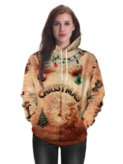 Christmas Hoodie Light Brown Polyester Fiber Christmas Pattern Casual Tops Holidays Costumes -Christmas Costumes Store 202011111146279976189