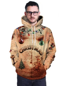 Christmas Hoodie Light Brown Polyester Fiber Christmas Pattern Casual Tops Holidays Costumes -Christmas Costumes Store 202011111146283553456