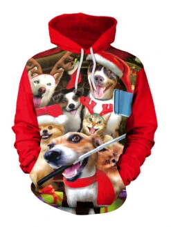 Christmas Red Hoodie Polyester Fiber Christmas Pattern Stretch Casual Holidays Costumes