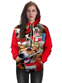 Christmas Red Hoodie Polyester Fiber Christmas Pattern Stretch Casual Holidays Costumes -Christmas Costumes Store 202011111146291163370