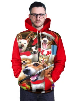 Christmas Red Hoodie Polyester Fiber Christmas Pattern Stretch Casual Holidays Costumes -Christmas Costumes Store 202011111146294737209