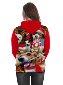 Christmas Red Hoodie Polyester Fiber Christmas Pattern Stretch Casual Holidays Costumes -Christmas Costumes Store 2020111111462981364