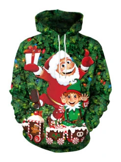 Christmas Hoodie Green Top Polyester Fiber Christmas Pattern Casual Holidays Costumes