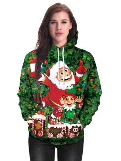 Christmas Hoodie Green Top Polyester Fiber Christmas Pattern Casual Holidays Costumes -Christmas Costumes Store 202011111146313134534