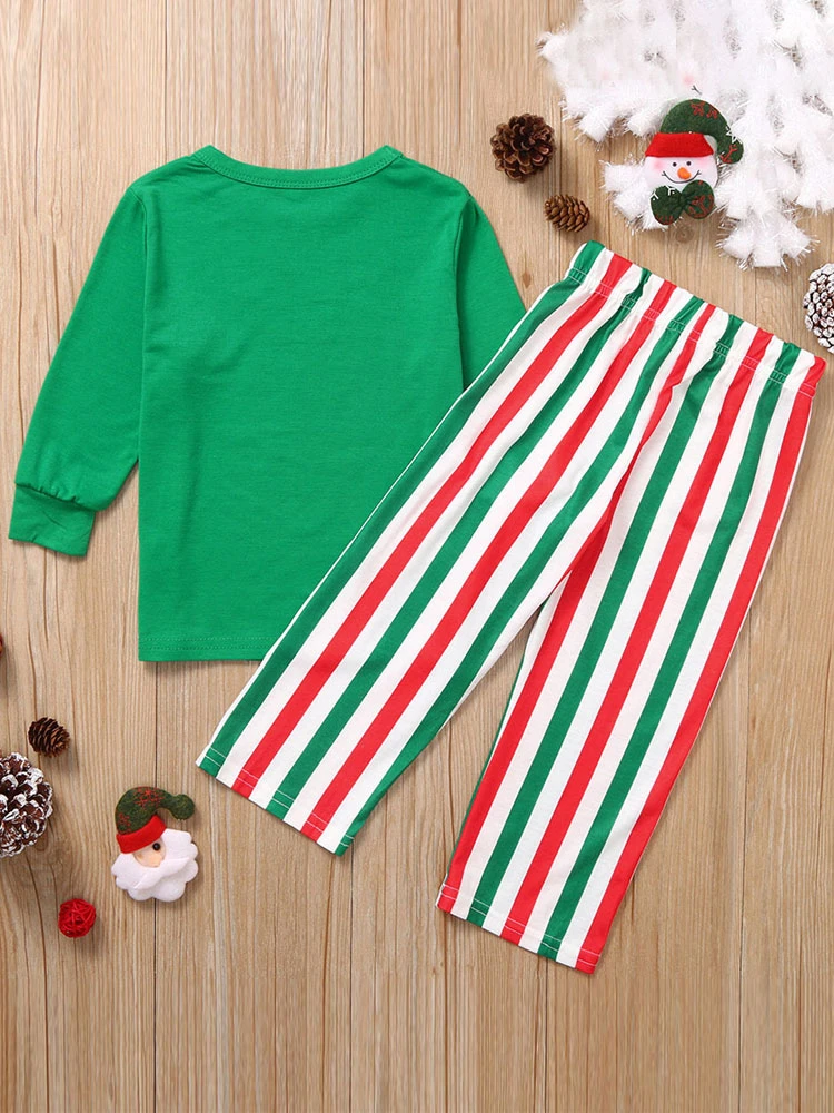 Family Christmas Pajamas Green Cotton Blend Color Block Christmas Pattern Top Pants Set 5 Family Christmas Pajamas Green Cotton Blend Color Block Christmas Pattern Top Pants Set - Image 5