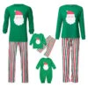 Family Christmas Pajamas Green Cotton Blend Color Block Christmas Pattern Top Pants Set