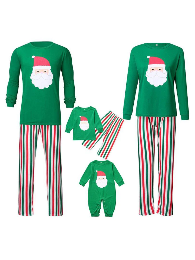 Family Christmas Pajamas Green Cotton Blend Color Block Christmas Pattern Top Pants Set 1 Family Christmas Pajamas Green Cotton Blend Color Block Christmas Pattern Top Pants Set