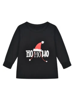 Matching Family Christmas Pajamas Black Cotton Blend Christmas Pattern Color Block Top Plaid Pants Set -Christmas Costumes Store 202011111659252679096