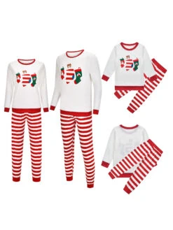 Family Christmas Pajamas Red Cotton Blend Stripes Color Block Pants Top Set -Christmas Costumes Store 20201111165941820499