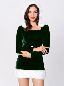Women's Christmas Bodycon Green Corduroy Velvet Christmas Holidays Costumes Dresses -Christmas Costumes Store 202011121445235388122