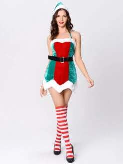 Women's Christmas Bodycon Green Corduroy Velvet Christmas Holidays Costumes Exotic -Christmas Costumes Store 20201112144641065119