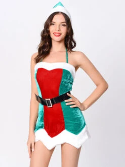 Women's Christmas Bodycon Green Corduroy Velvet Christmas Holidays Costumes Exotic