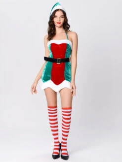 Women's Christmas Bodycon Green Corduroy Velvet Christmas Holidays Costumes Exotic -Christmas Costumes Store 202011121446456128114