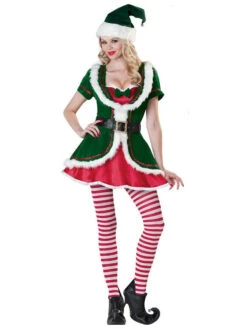 Women's Christmas Dress Green Velour Hat Polyester Christmas Pattern Holidays Costumes
