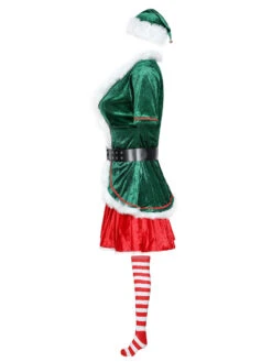 Women's Christmas Dress Green Velour Hat Polyester Christmas Pattern Holidays Costumes -Christmas Costumes Store 202011131052366322467