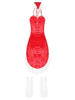 Women's Christmas Dress Red Velour Hat Polyester Two-Tone Sexy Holidays Costumes -Christmas Costumes Store 202011131052419609815