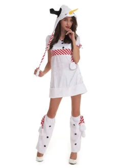 Women's Christmas Dress White Velour Polyester Christmas Pattern Christmas Holidays Costumes