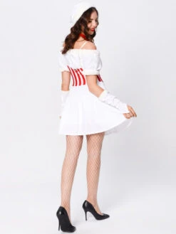 Women's Christmas Dress White Polyester Fiber Gloves Polyester Stripes Christmas Holidays Costumes -Christmas Costumes Store 202011131053037848004