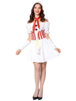 Women's Christmas Dress White Polyester Fiber Gloves Polyester Stripes Christmas Holidays Costumes