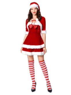 Women's Christmas Dress Red Velour Hat Cloak Polyester Christmas Pattern Christmas Holidays Costumes